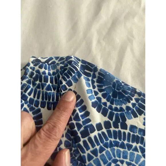 Boston Proper Mosaic Medallion Belted Maxi Dress Womens Size 4 Blue White - Picture 11 of 12